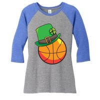 Fun St Patrick's Day Basketball Lucky Leprechaun Clover Hat Gift Women's Tri-Blend 3/4-Sleeve Raglan Shirt