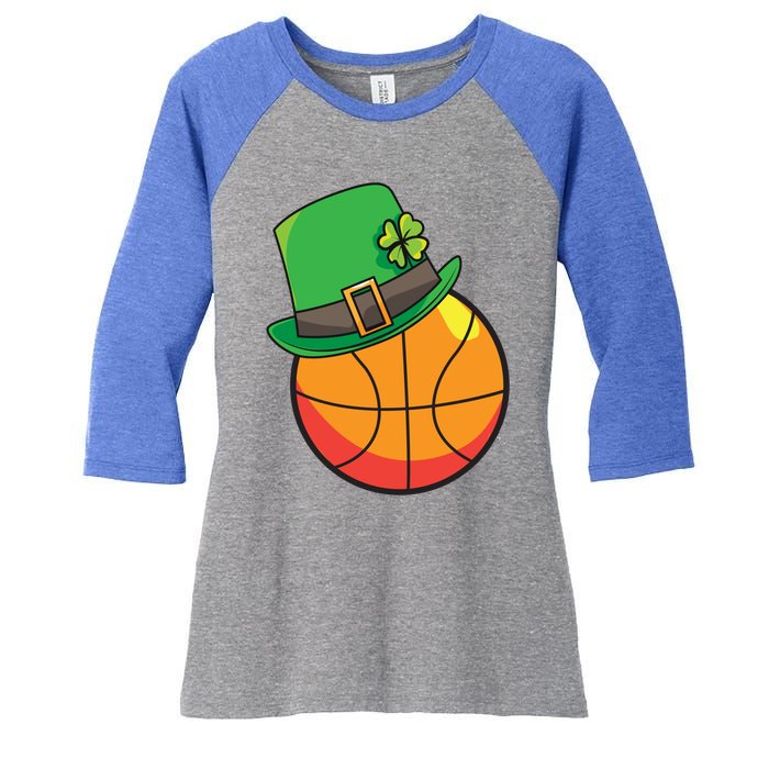 Fun St Patrick's Day Basketball Lucky Leprechaun Clover Hat Gift Women's Tri-Blend 3/4-Sleeve Raglan Shirt