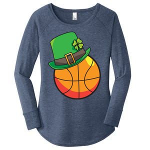 Fun St Patrick's Day Basketball Lucky Leprechaun Clover Hat Gift Women's Perfect Tri Tunic Long Sleeve Shirt