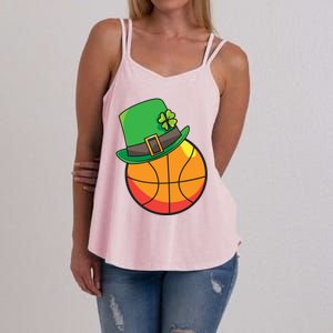 Fun St Patrick's Day Basketball Lucky Leprechaun Clover Hat Gift Women's Strappy Tank