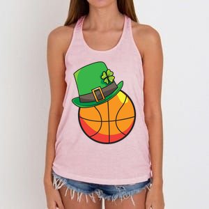 Fun St Patrick's Day Basketball Lucky Leprechaun Clover Hat Gift Women's Knotted Racerback Tank