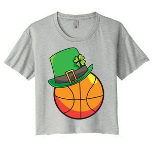 Fun St Patrick's Day Basketball Lucky Leprechaun Clover Hat Gift Women's Crop Top Tee