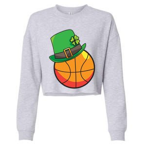 Fun St Patrick's Day Basketball Lucky Leprechaun Clover Hat Gift Cropped Pullover Crew