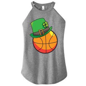 Fun St Patrick's Day Basketball Lucky Leprechaun Clover Hat Gift Women's Perfect Tri Rocker Tank