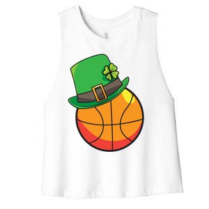 Fun St Patrick's Day Basketball Lucky Leprechaun Clover Hat Gift Women's Racerback Cropped Tank