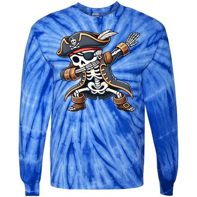 Funny Skeleton Pirate Dabbing Halloween Meaningful Gift Tie-Dye Long Sleeve Shirt