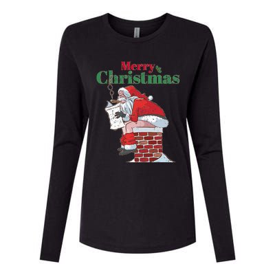 Funny Santa Pooping Down Chimney Xmas Christmas Gifts  Womens Cotton Relaxed Long Sleeve T-Shirt