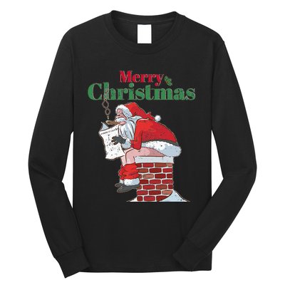 Funny Santa Pooping Down Chimney Xmas Christmas Gifts  Long Sleeve Shirt