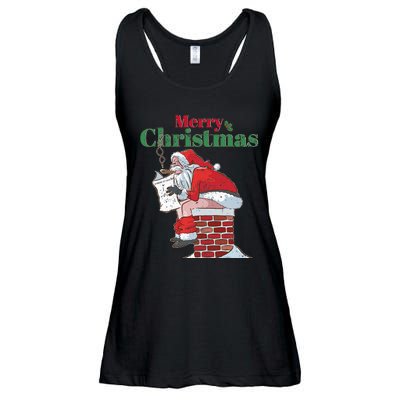 Funny Santa Pooping Down Chimney Xmas Christmas Gifts  Ladies Essential Flowy Tank