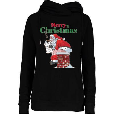 Funny Santa Pooping Down Chimney Xmas Christmas Gifts  Womens Funnel Neck Pullover Hood