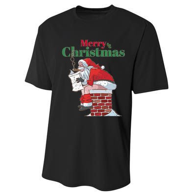 Funny Santa Pooping Down Chimney Xmas Christmas Gifts  Performance Sprint T-Shirt