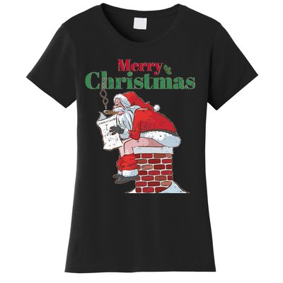 Funny Santa Pooping Down Chimney Xmas Christmas Gifts  Women's T-Shirt