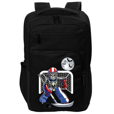 Funny Skeleton Playing Ice Hockey Happy Halloween Day Boy Impact Tech Backpack