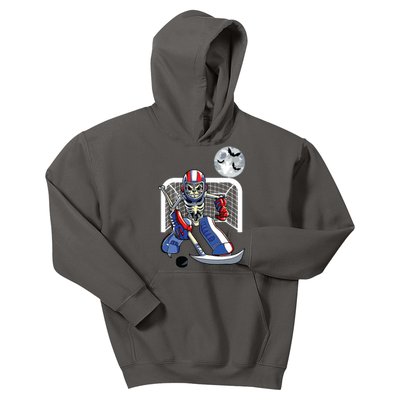 Funny Skeleton Playing Ice Hockey Happy Halloween Day Boy Kids Hoodie