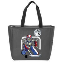 Funny Skeleton Playing Ice Hockey Happy Halloween Day Boy Zip Tote Bag