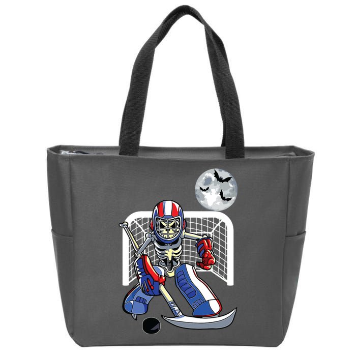 Funny Skeleton Playing Ice Hockey Happy Halloween Day Boy Zip Tote Bag