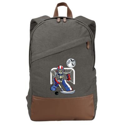 Funny Skeleton Playing Ice Hockey Happy Halloween Day Boy Cotton Canvas Backpack