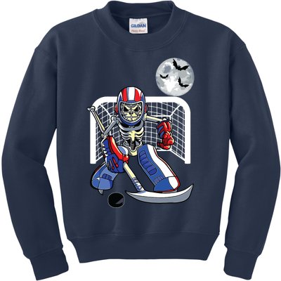 Funny Skeleton Playing Ice Hockey Happy Halloween Day Boy Kids Sweatshirt