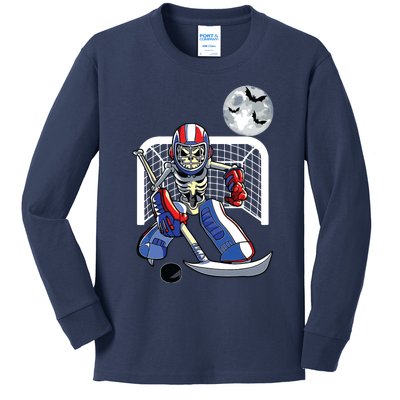 Funny Skeleton Playing Ice Hockey Happy Halloween Day Boy Kids Long Sleeve Shirt