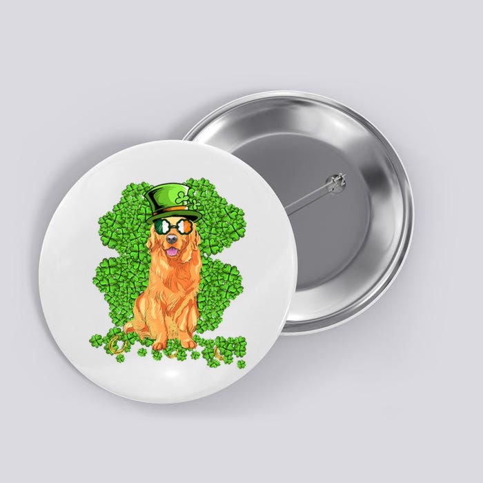 Funny St Patricks Day Golden Retriever Dog Cute Shamrock Button