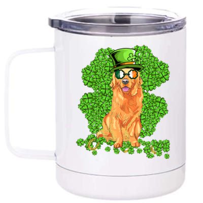 Funny St Patricks Day Golden Retriever Dog Cute Shamrock 12 oz Stainless Steel Tumbler Cup