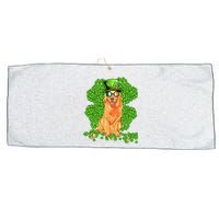 Funny St Patricks Day Golden Retriever Dog Cute Shamrock Large Microfiber Waffle Golf Towel