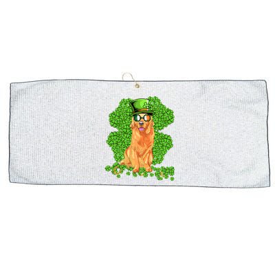 Funny St Patricks Day Golden Retriever Dog Cute Shamrock Large Microfiber Waffle Golf Towel