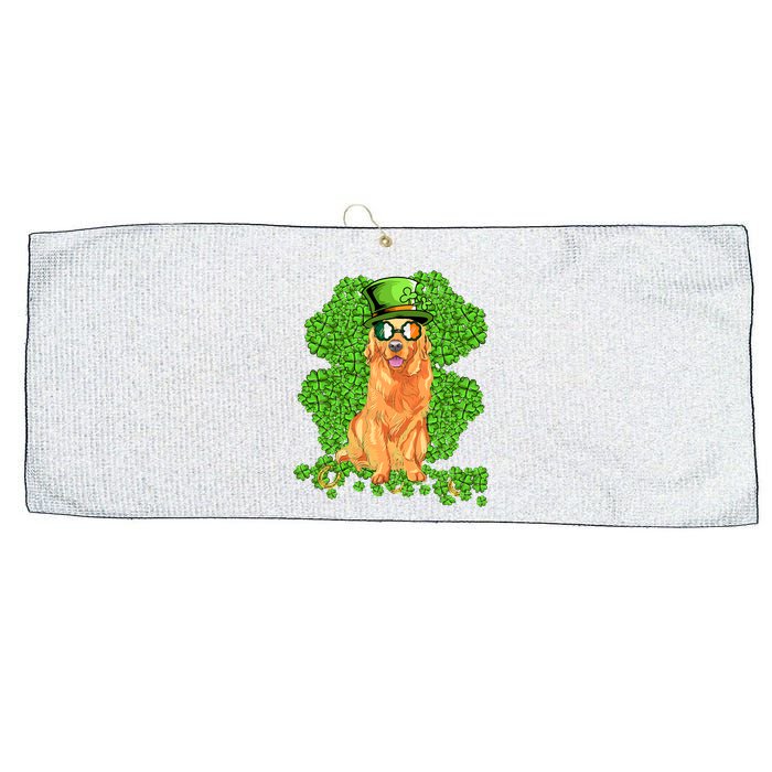 Funny St Patricks Day Golden Retriever Dog Cute Shamrock Large Microfiber Waffle Golf Towel