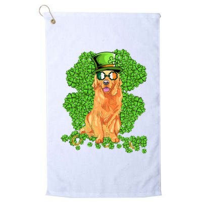 Funny St Patricks Day Golden Retriever Dog Cute Shamrock Platinum Collection Golf Towel