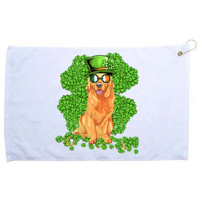 Funny St Patricks Day Golden Retriever Dog Cute Shamrock Grommeted Golf Towel