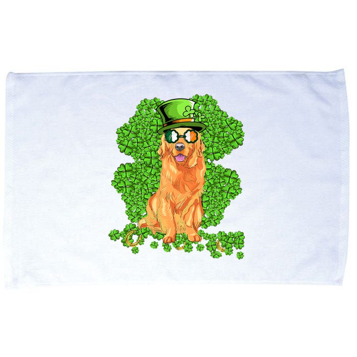 Funny St Patricks Day Golden Retriever Dog Cute Shamrock Microfiber Hand Towel