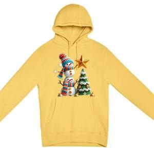 Funny Snowmen Putting Up Christmas Tree Premium Pullover Hoodie