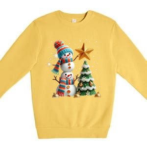 Funny Snowmen Putting Up Christmas Tree Premium Crewneck Sweatshirt