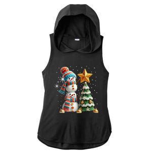 Funny Snowmen Putting Up Christmas Tree Ladies PosiCharge Tri-Blend Wicking Draft Hoodie Tank