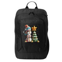 Funny Snowmen Putting Up Christmas Tree City Backpack