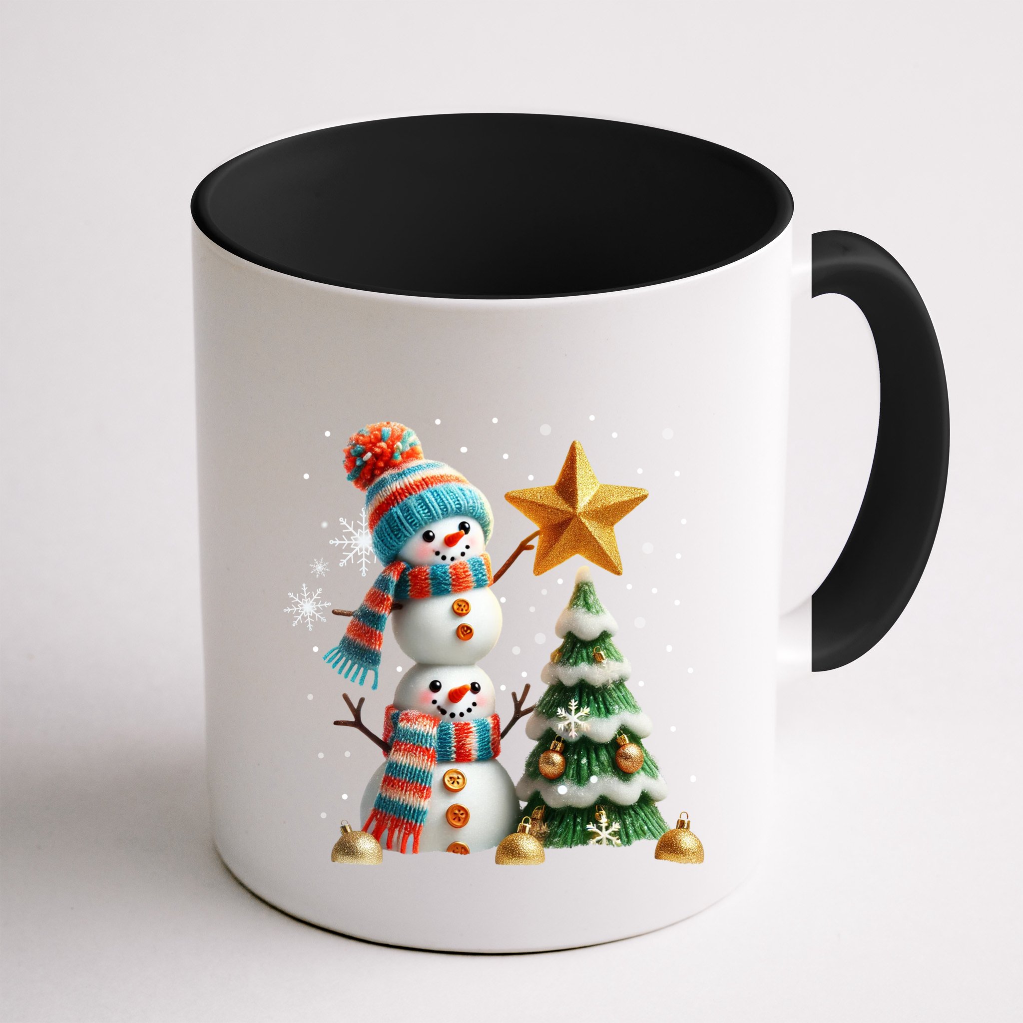 Funny Snowmen Putting Up Christmas Tree Mug