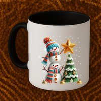 Funny Snowmen Putting Up Christmas Tree Mug