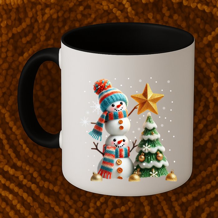 Funny Snowmen Putting Up Christmas Tree Mug