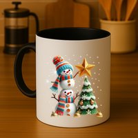 Funny Snowmen Putting Up Christmas Tree Mug