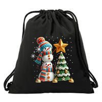 Funny Snowmen Putting Up Christmas Tree Drawstring Bag