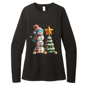 Funny Snowmen Putting Up Christmas Tree Womens CVC Long Sleeve Shirt