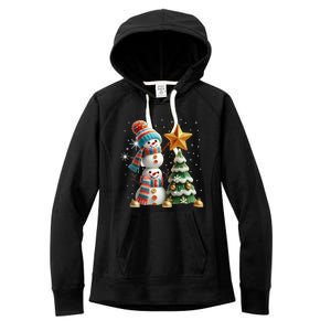 Funny Snowmen Putting Up Christmas Tree Women's Fleece Hoodie