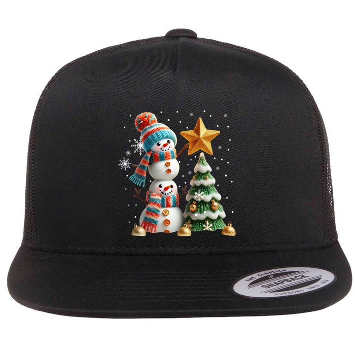 Funny Snowmen Putting Up Christmas Tree Flatbill Hat