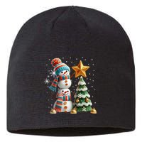Funny Snowmen Putting Up Christmas Tree Sustainable Beanie