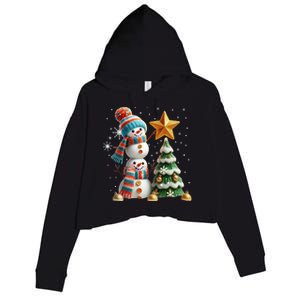 Funny Snowmen Putting Up Christmas Tree Crop Fleece Hoodie