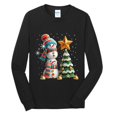 Funny Snowmen Putting Up Christmas Tree Tall Long Sleeve T-Shirt