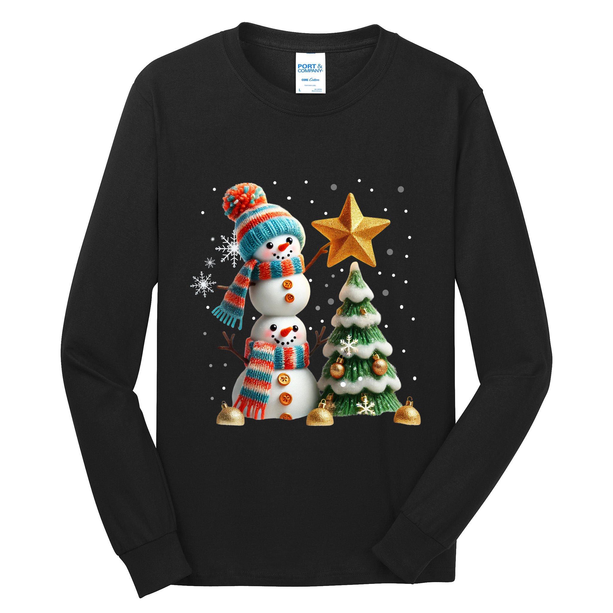 Funny Snowmen Putting Up Christmas Tree Tall Long Sleeve T-Shirt