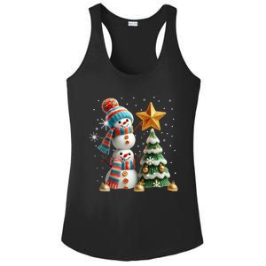 Funny Snowmen Putting Up Christmas Tree Ladies PosiCharge Competitor Racerback Tank