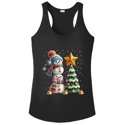 Funny Snowmen Putting Up Christmas Tree Ladies PosiCharge Competitor Racerback Tank