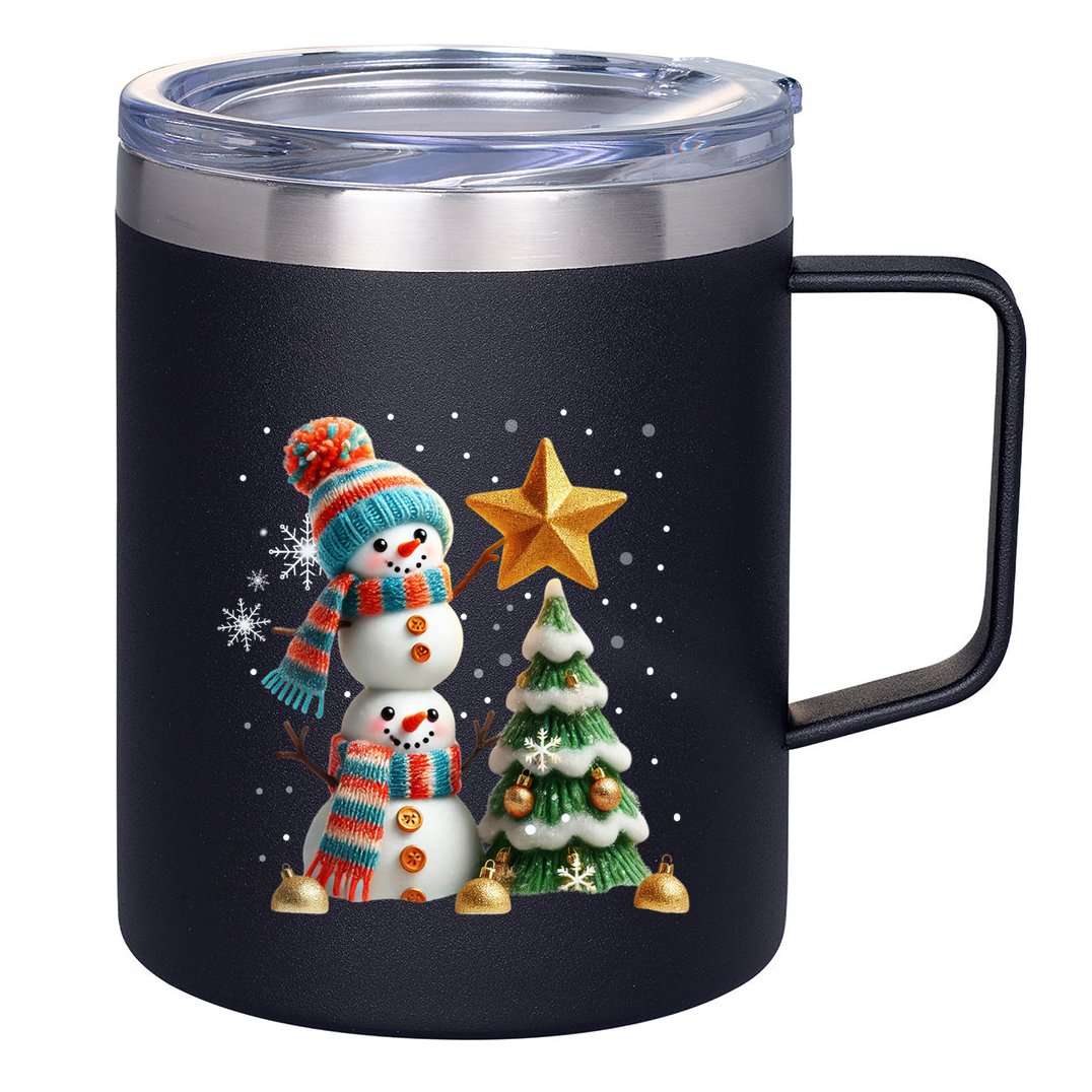 Funny Snowmen Putting Up Christmas Tree 12oz Stainless Steel Coffee Mug